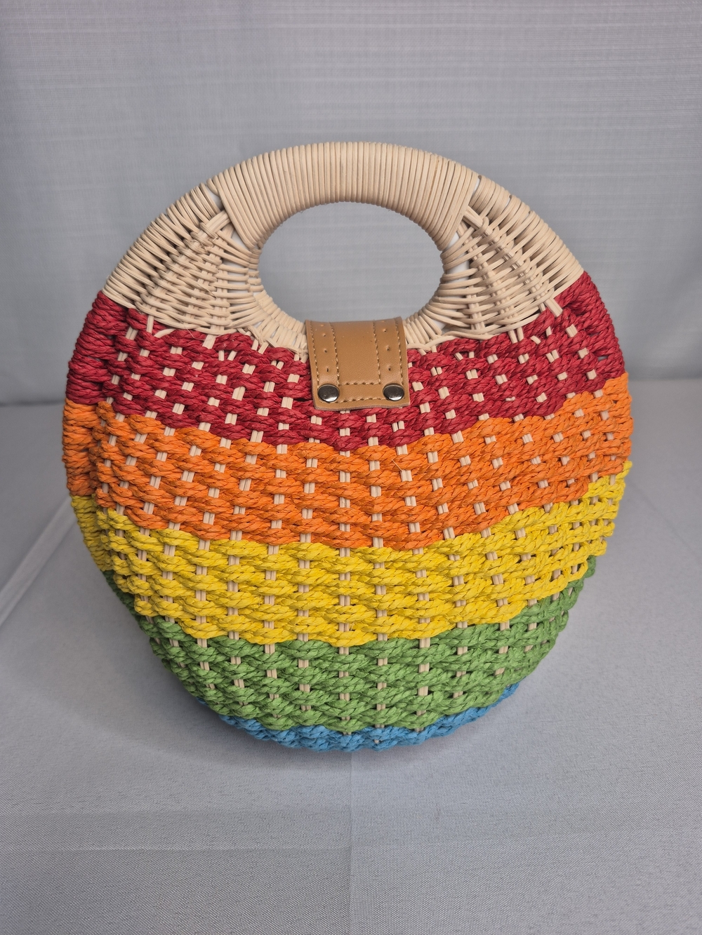 Rainbow Woven Round Tote Bag with Tan Accent NWT - Picture 4 of 13